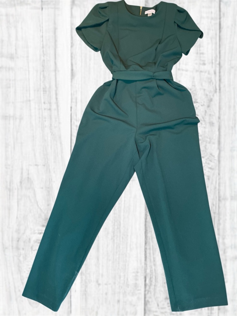 Calvin Klein Emerald Green Tie Belt Wide Leg Jumpsuit Size 8